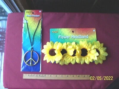 Lote: Signo de la Paz Colgante Flor Diadema Hippie Años 60 Disfraz Halloween Foto 1 de 4
