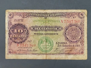 PORTUGIESISCH PORTUGIESISCH LOURENÇO MARKEN MOSAMBIK DEZ CENTAVOS 1914 Banknote - Bild 1 von 4