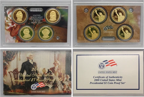 2008 S Presidential Dollar  US Mint Poof set - (OGP) 4 coins Cover