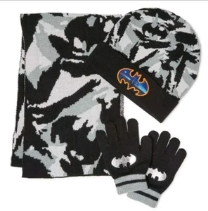 BATMAN DC COMICS Knit Winter Beanie Hat, Gloves & Scarf Set Ages 4-12 NWT  $30 - Picture 1 of 2
