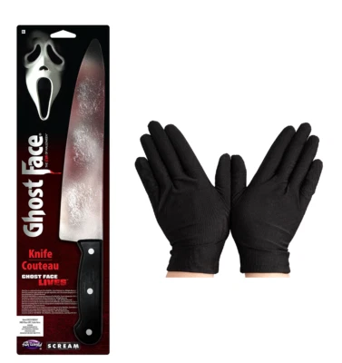 Ghost Face Scream Bloody Butchers Knife + Black Gloves Halloween Fancy Dress - Image 1 of 4