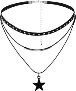 Multilayered Velvet Choker Collar for Women Necklace Goth Style Charms Pentagram - Picture 1 of 4