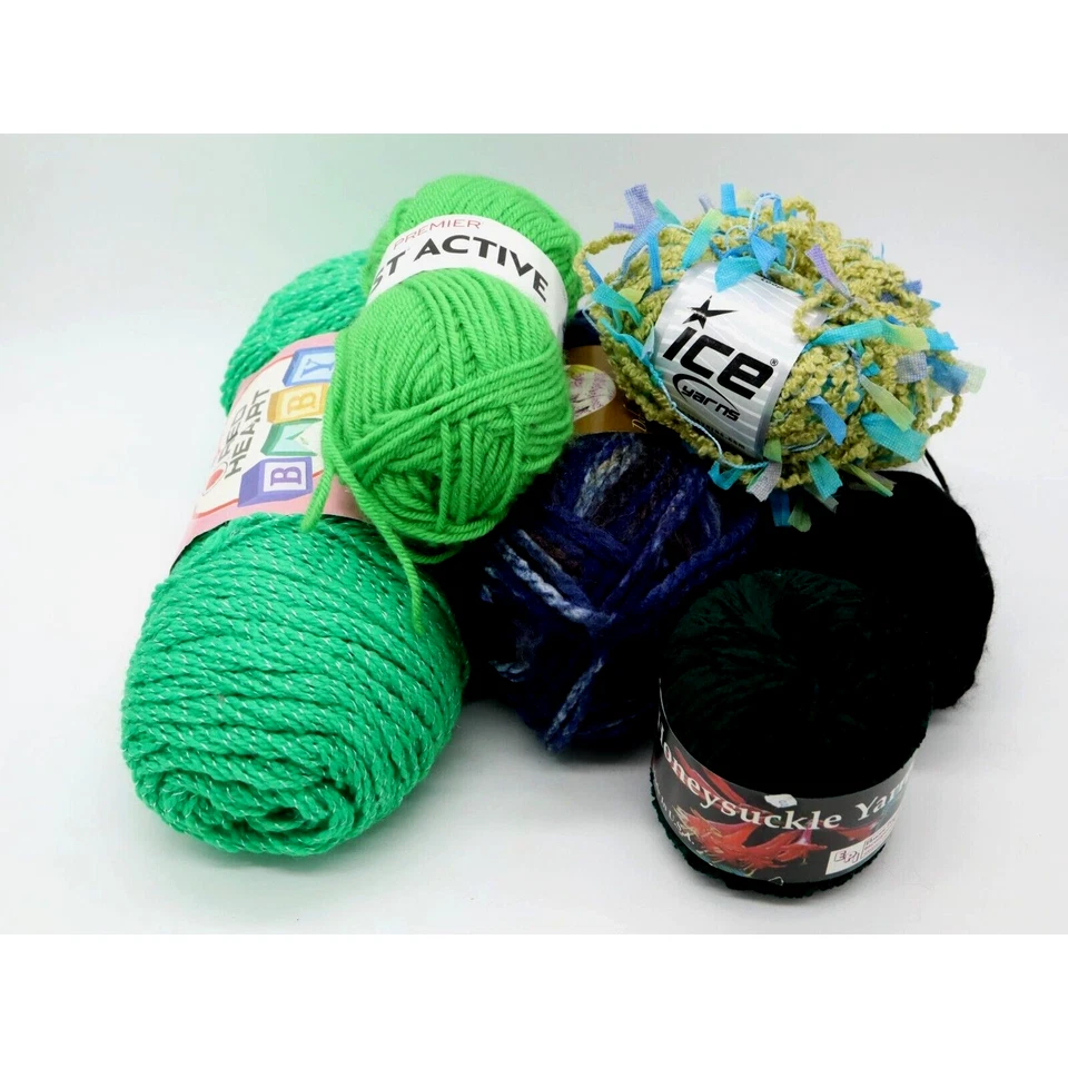 6x Yarn Lot - Blue Green Black Shades - Premier, Red Heart, Honeysuckle, Ice - Image 1 of 4