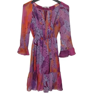 Vestido de seda Diane von Furstenberg DVF Simonia talla 2 rosa púrpura forrado de gasa Foto 1 de 4