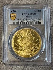 2022- México- Medalla Caballito Onza Dorado AG- PCGS- MS70- Escudo Dorado - Imagen 1 de 7