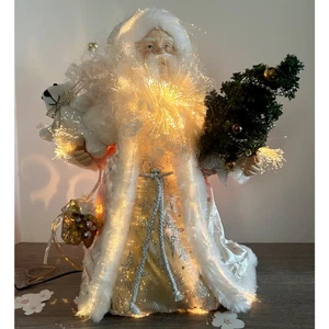 Vintage Glasfaser weiß und gold Weihnachtsmann/Weihnachtsmann Baumspitze EUC - Bild 1 von 10