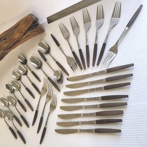 Vintage Interpur Braun Griff Edelstahl Besteck Menge 30 Japan INR2 MCM - Bild 1 von 4