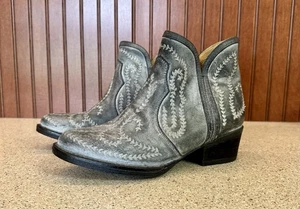 Sterling River Boots Grey Silver Women 6.5 Leather Western Cowboy Ankle Boot Zip - Picture 1 of 11
