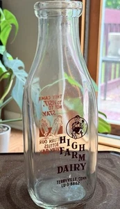 Vintage HIGH FARM DAIRY ACL Quart Milk Bottle Terryville, Connecticut - Picture 1 of 3