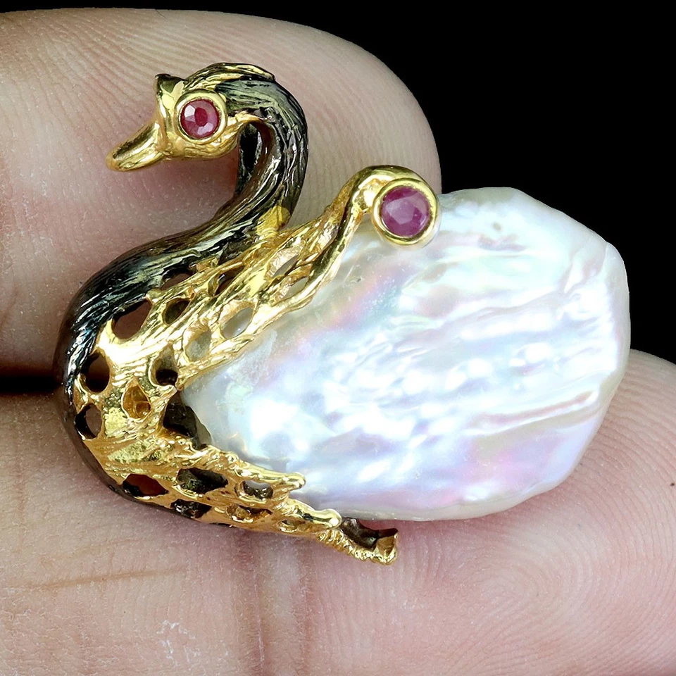 Colgante de plata de ley 925 redondo rubí Myanmar 2,5 mm perlas cisne piedras preciosas joyería Foto 1 de 4