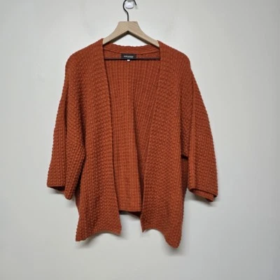 Suéter cardigã Eskandar O/S laranja queimado macio lã merino texturizado 3/4 - Imagem 1 de 4