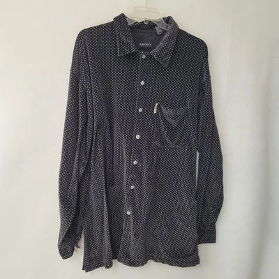 ENYCE Shirt Mens XXXL/3X Black Geometric Print Velour Button Up Vintage Y2K - Image 1 of 4