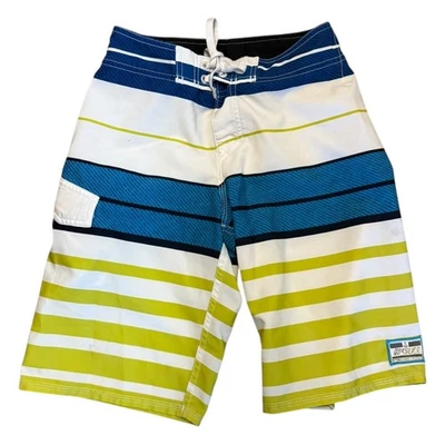 Quiksilver Boys White Blue Striped Surf Swimming Boardshorts Size 25"/10 - Image 1 of 4