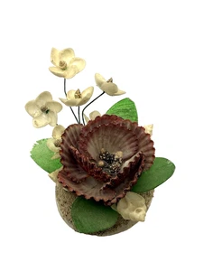 Arreglo Floral Concha Arte Mar Playa Océano Años 60 MCM Decoración De Colección - Imagen 1 de 7