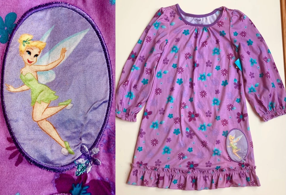 Disney Store Tinker Bell Nightgown Sleepwear Girls Size 4 Purple Long Sleeve NWT - Image 1 of 4