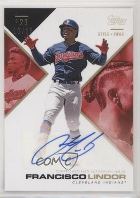 2019 Topps X Tatis Jr 023 Style & Swag Red Auto /25 Francisco Lindor #3B-A Auto - Image 1 of 2