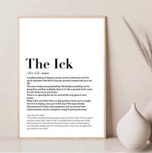 The Ick Definition Print Funny Slang Poster Minimalist Humour Wall Art - Picture 1 of 3