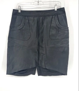 PULZ size M 100% Genuine Lambskin Leather Mini Pencil Skirt US 6-8 Black pocket - Picture 1 of 8
