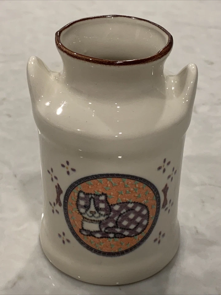 Jarra de leche lindo gato de colección jarrón tarro 4,5 pulgadas cerámica retro granja campo gato feliz Foto 1 de 4