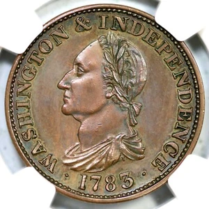 1783 Restrike NGC PF 62 BN Pl Edge Washington & Independence Copper Restrike - Picture 1 of 3