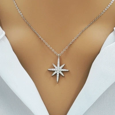 Collar Estrella Cristal Plata Esterlina 925 Personalizado Joyería Navidad Regalo Foto 1 de 4