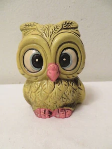 Vintage Mid Century Eule Münzbank gelb mit großen Augen rosa Nase und Füße - Bild 1 von 6