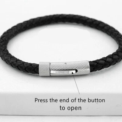 Men's 8" Stainless Steel.Black~Braided Leather,Bracelet Unisex + BOX - Image 1 of 3