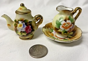 Vintage Enesco Miniature Pitcher & Wash Basin & Coffee Pot 2" Tall Japan - Picture 1 of 18