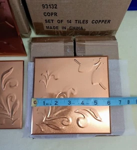 *NEW* Set of 14 EMBOSSED Copper Tin Tiles ~ Kitchen/Bathroom Backsplash 6" x 6" - Picture 1 of 7