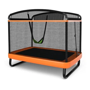 6FT Kids Trampoline 2-in-1 Jumping Swing Set w/Safety Net Enclosure Outdoor Gift - Picture 1 of 10