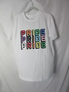 Pride T-Shirt White Rainbow Graphic Print Unisex Tee Size Large NWT - Picture 1 of 6
