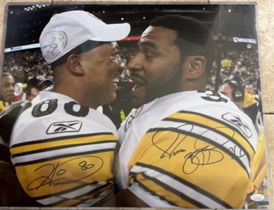 Foto autografada 16 x 20 assinada por Jerome Bettis & Hines Ward JSA CERTIFICADO DE AUTENTICIDADE - Imagem 1 de 3