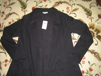J JILL  Navy Linen Knit Blazer. Pockets. Open Front. NWT X Sm. - Image 1 of 4