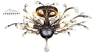-Light 24.5" Dia 4-Light Vintage Crystal Branch Close to Ceiling Light Fixture B - Picture 1 of 12