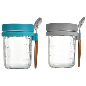 2 Sets of Breakfast Cup Glass Yogurt Cup Oats Container Milk Cup Oatmeal Jar - Picture 1 of 12