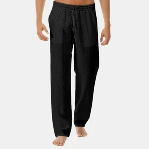 Mens Cotton Linen Loose Pants Casual Drawstring Beach Yoga Baggy Long Trousers - Picture 1 of 22