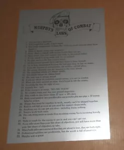 Murphy’s Laws of Combat Poster Stampa 11,5x17,5 Argento Metallizzato Esercito Militare - Foto 1 di 2