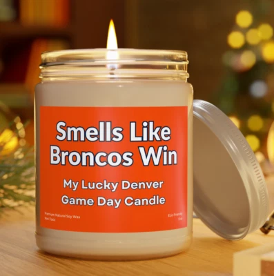 Customizable Denver Broncos Win Premium Soy Jar Candle 9 oz NFL Football Decor - Image 1 of 4