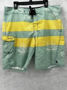 Rusty Men’s Board Shorts Mint Green and Yellow Front Tie Swimwear Size 38 H7 - Picture 1 of 6