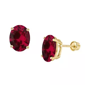 Ovaler roter Granat CZ 14K einfarbig gelbgold leicht gold Schraubunterlage 3 Größen - Bild 1 von 6