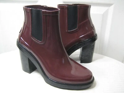 Hunter Negro Granate Goma Tacón Alto Medio Tobillo Botas Zapatos Para Mujer Talla 39/8. Foto 1 de 4