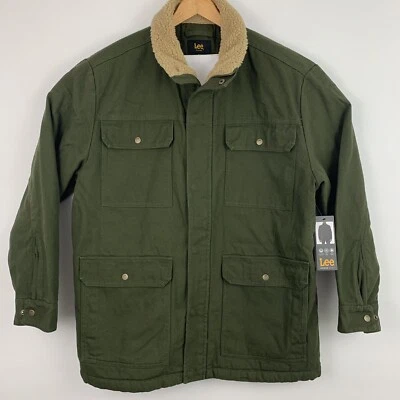 Lee 男式野战外套 XL 橄榄绿色 Chore 夹克口袋全拉链夏尔巴内衬 — 第 1/4 张图片