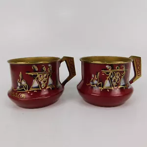 2er Set Vintage Tee-/Kaffeetassen Israelische Judaica Emaille auf Messing Metall Tassen 6 Unzen - Bild 1 von 21