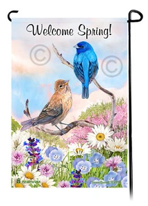 Bandera de jardín Welcome Spring - Indigo Bunting - Imagen 1 de 1