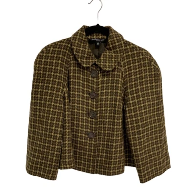 Briggs New York Petite Women's Brown Plaid Button Up Crop Blazer Size 10P - Image 1 of 4