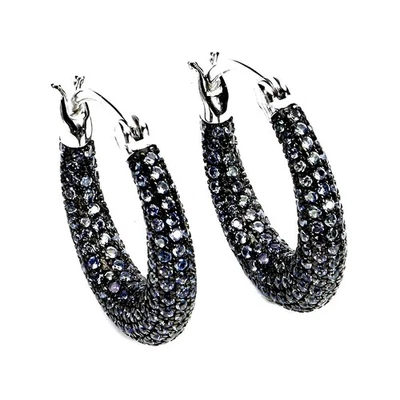 Orecchini in argento sterling 925 zaffiro blu tondo taglio diamante gemma... - Immagine 1 di 4