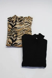 Jus D Orange Women's Animal Print Top Ribbed Sweater Beige Black Size M 4 Lot 2 - Picture 1 of 3