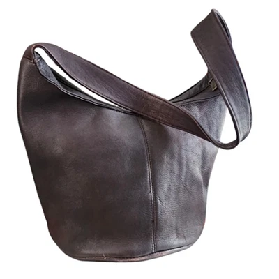 Le Donne Leather Collection Dark Brown Hobo Feed Bucket Zipper Closure Bag VTG - Image 1 of 4