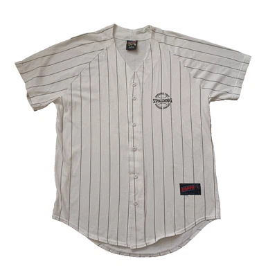 Vtg Spalding Baseball Jersey Mens L White Pinstripe America's First Baseball Co  - Image 1 of 4