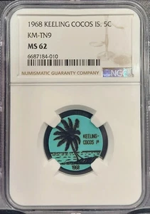 1968 KEELING COCOS ISLANDS TOKEN 5C KM-TN9 NGC CERTIFIED MS 62 MINT UNC (010) - Bild 1 von 4